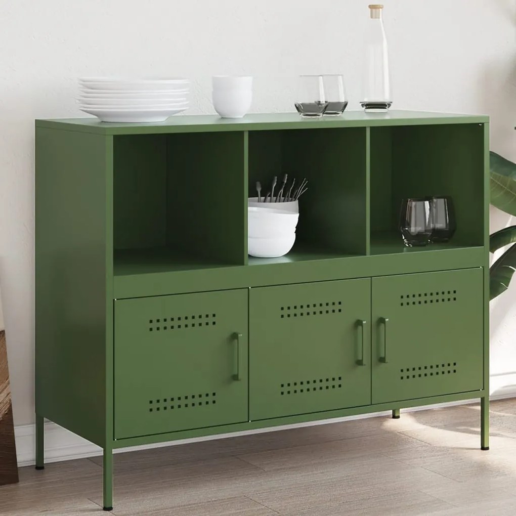 vidaXL Aparador 100,5x39x79 cm aço verde-azeitona