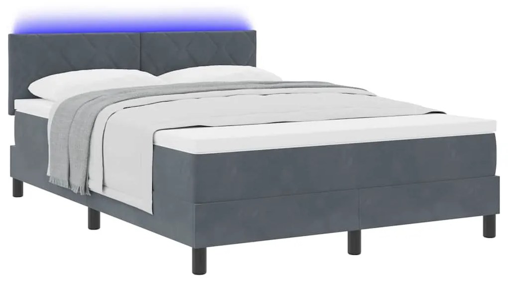 Cama Box Spring vidaXL com Colchão e LED Cinza Escuro 140x200 cm Velud