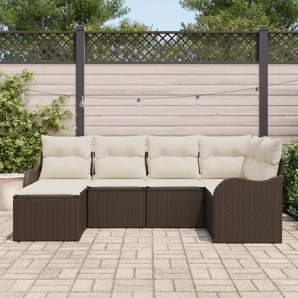 Conjunto de Sofá de Jardim vidaXL 6 Peças com Almofadas Castanho Vime