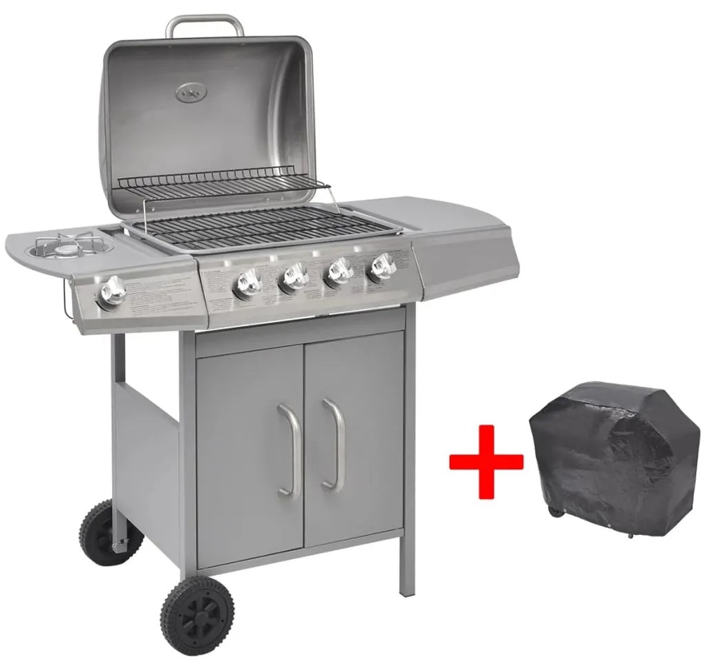 vidaXL Grelhador/barbecue a gás 4+1 queimadores prateado