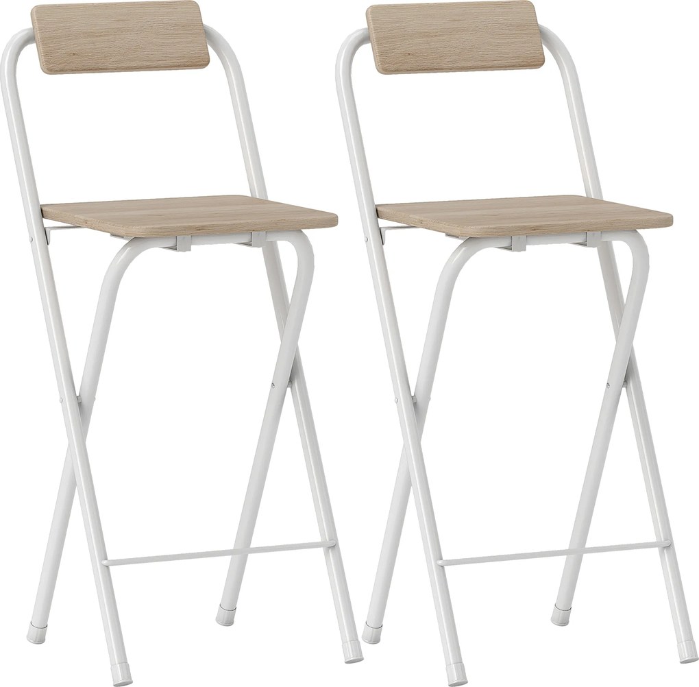Conjunto de 2 Bancos de Bar Dobráveis Bancos Altos de Cozinha com Encosto Apoio para os Pés 37x45x87 cm Madeira