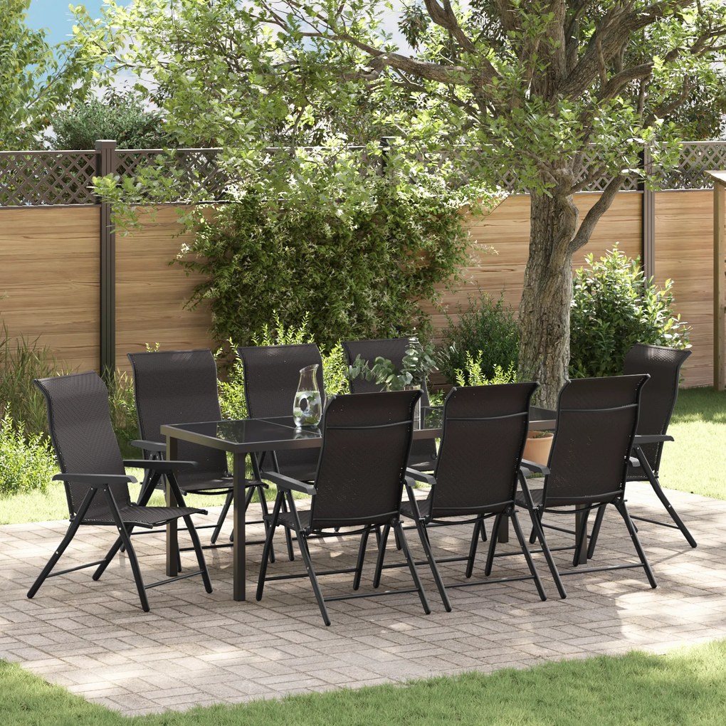 vidaXL Conjunto de Jantar de Jardim de 9 Peças Preto Rattan Poliéster
