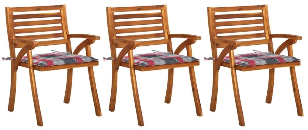 vidaXL Cadeiras de jantar jardim c/ almofadões 3 pcs madeira acácia