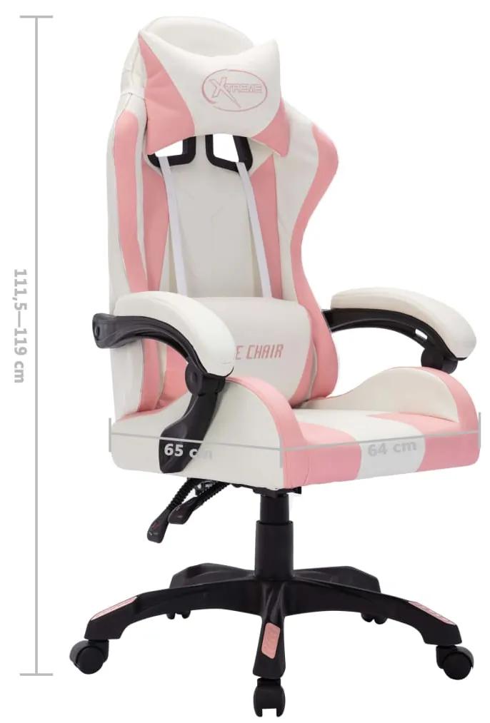 Cadeira estilo corrida c/ luzes LED RGB couro artif. rosa/preto