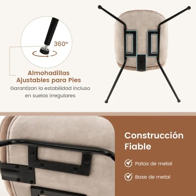 Conjunto de 2 cadeiras de jantar com encosto e base metálica Cadeiras de jantar em veludo para cozinha, sala de estar e quarto 49 x 65 x 87 cm Castanh