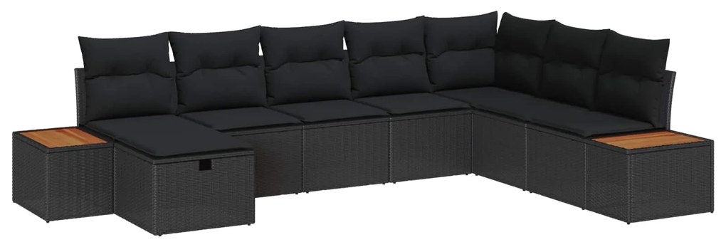 vidaXL Conjunto de Sofá de Jardim com almofada 8 pcs Preto vime PE