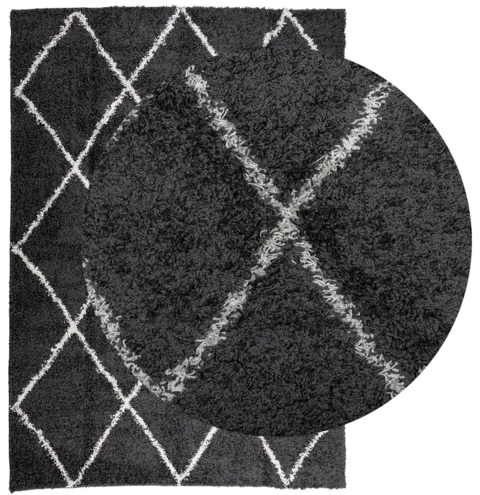 Tapete shaggy de pelo alto PAMPLONA 140x200 cm preto e creme