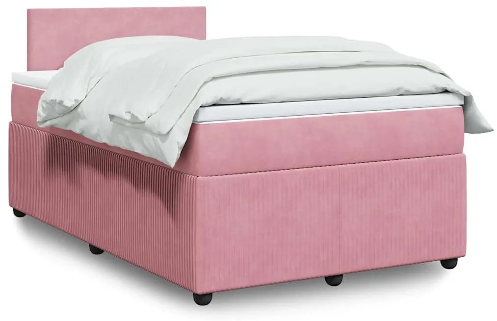 Cama boxspring com colchão 120x190 cm veludo rosa