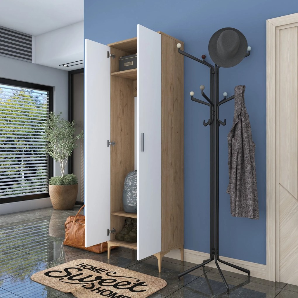 Hall Stand EA111 – Walnut White – 60x198,6x37,5 cm