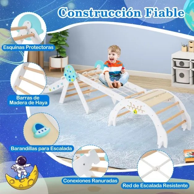 Conjunto Triângulo dobráveis para escalada Bebés 8 em 1 Montessori de escalada em madeira com tema de astronauta Branco