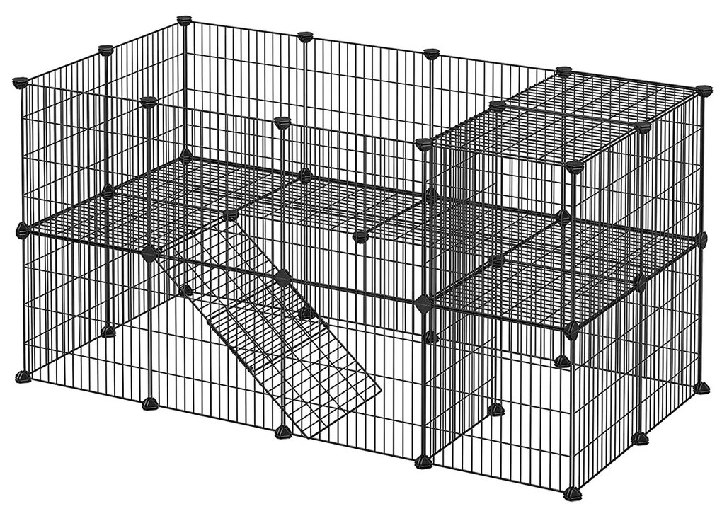 Cercado de metal para animais de estimação de dois pisos com 36 painéis | SONGMICS | 143 x 73 x 71 cm | preto | LPI02H.