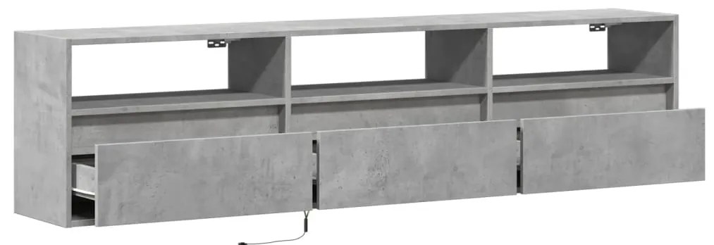 Móvel de parede p/ TV c/ luzes LED 180x31x45 cm cinza cimento