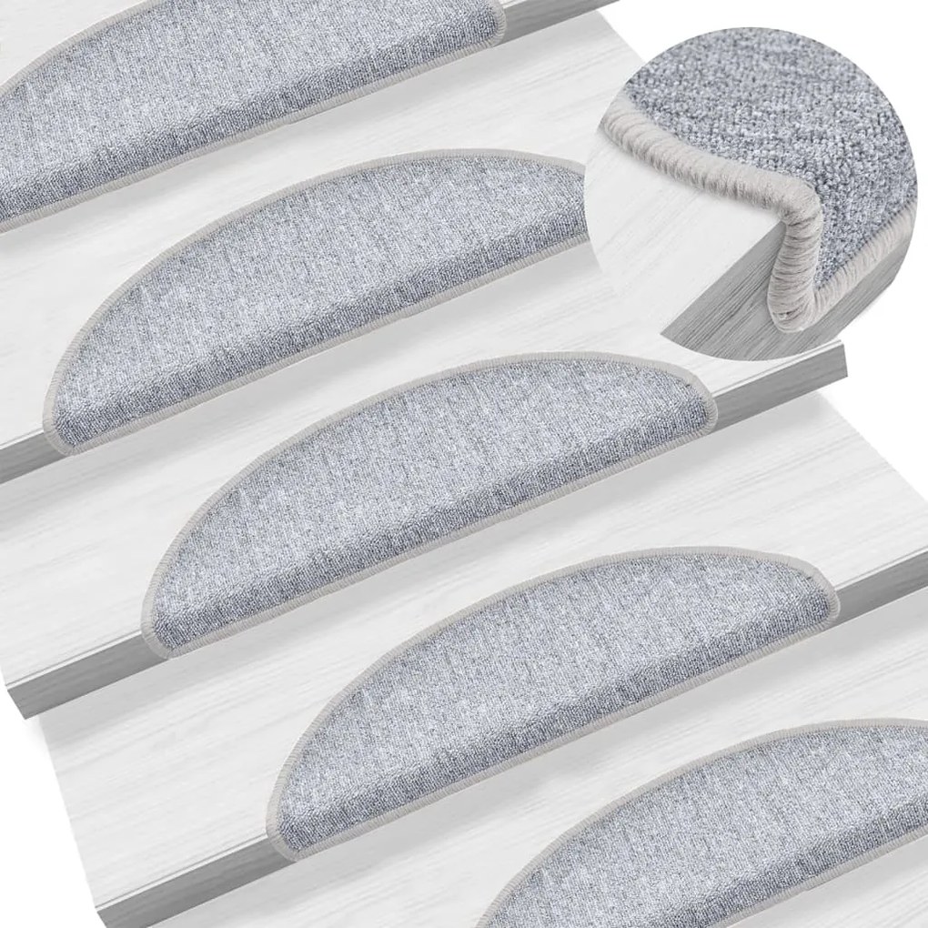 149741 vidaXL Tapetes de escadas 10 pcs 56x17x3 cm cinza-claro