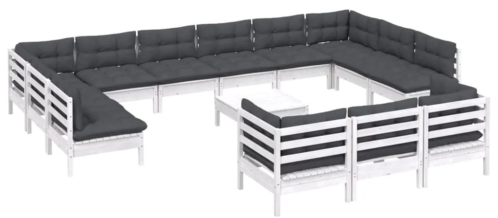 14 pcs conjunto lounge de jardim c/ almofadões pinho branco