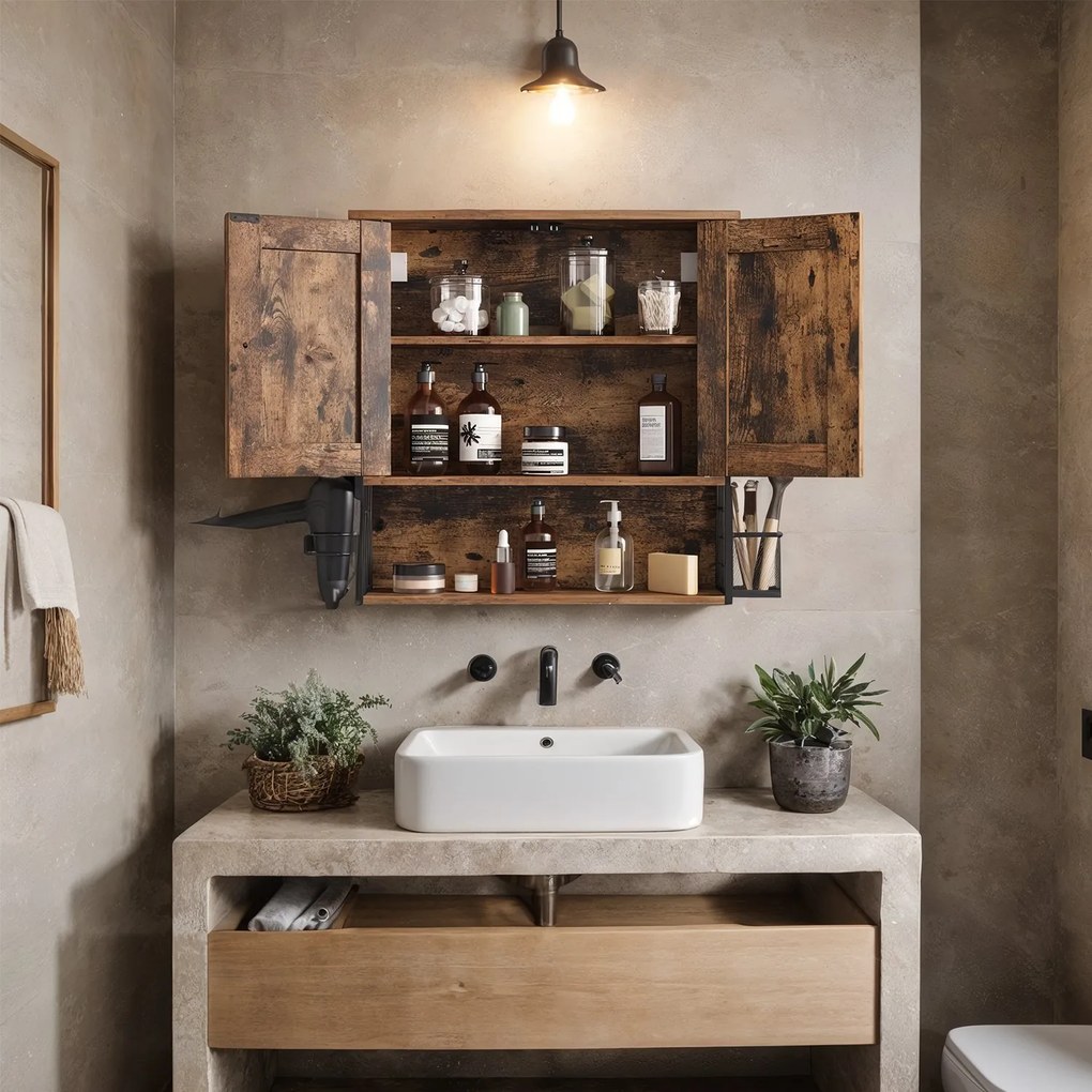 Armário de parede na casa de banho 60 x 16 x 60 cm (C x L x A) castanho vintage-preto