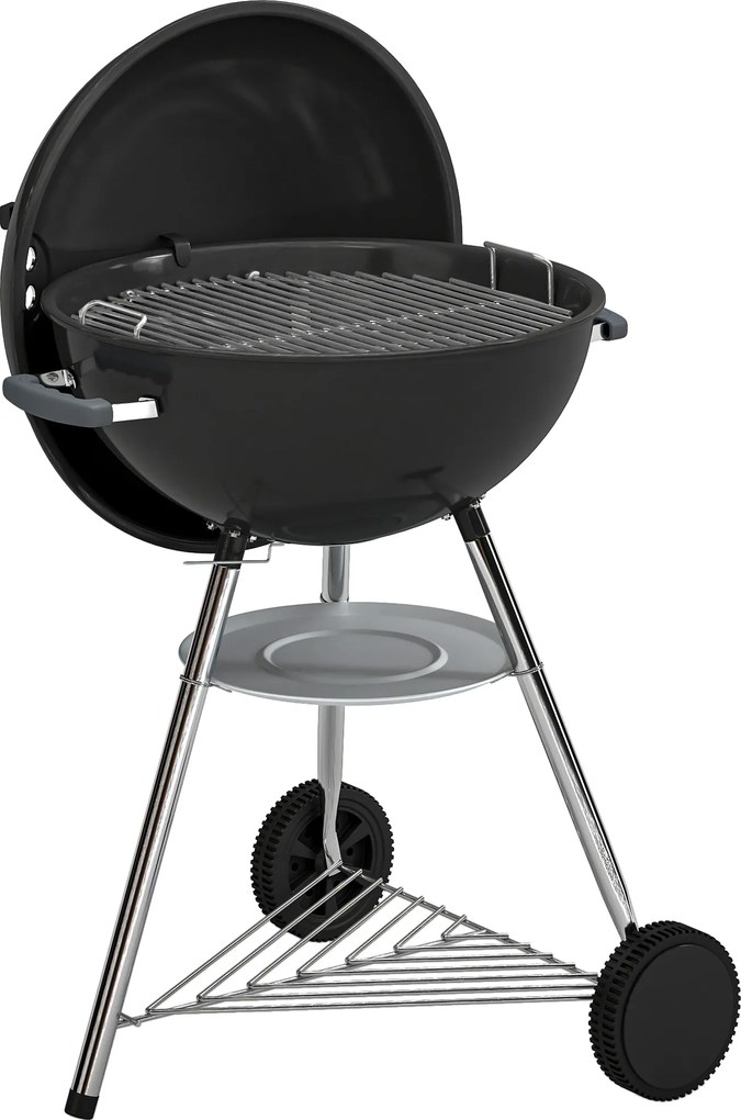 Outsunny churrasqueira portátil a carvão, grelha externa redonda com tampa, termômetro, rodas, preto. | Aosom Portugal