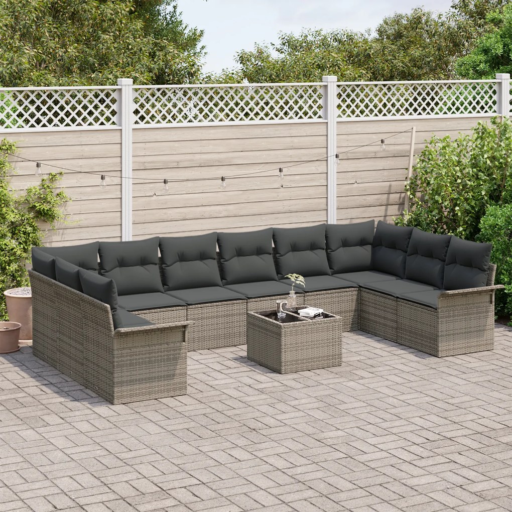 Conjunto de Sofá de Jardim vidaXL de 10 Peças com Almofadas Preto Ratt