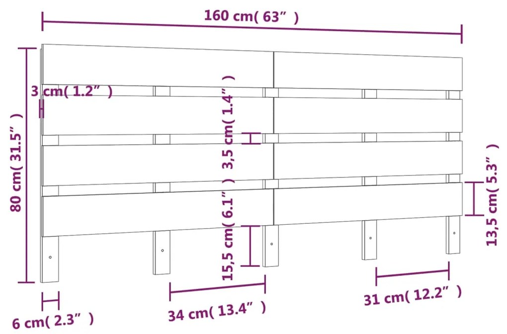 Cabeceira de cama 160x3x80 cm madeira de pinho maciça
