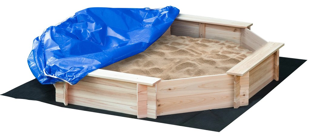 Outsunny Caixa de Areia de Madeira para Crianças Caixa de Areia Infantil Cobertura de Poliéster 139,5x139,5x21,5 cm Madeira e Azul | Aosom Portugal