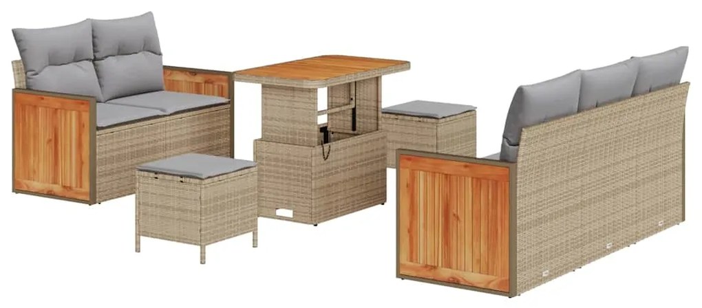 Conjunto de Sofá de Jardim vidaXL 8 Peças com Almofadas Bege Rattan Po