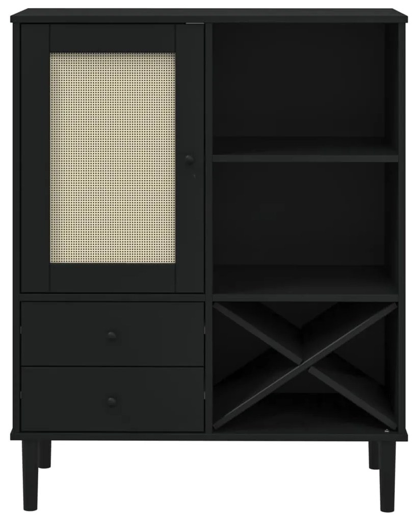 Móvel alto SENJA aspeto vime 90x40x112 cm pinho maciço preto