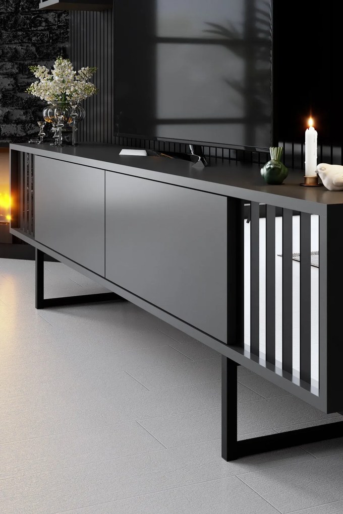 **** Conjunto de Móveis de Sala Chrome Line Set – Antracite Preto – TV