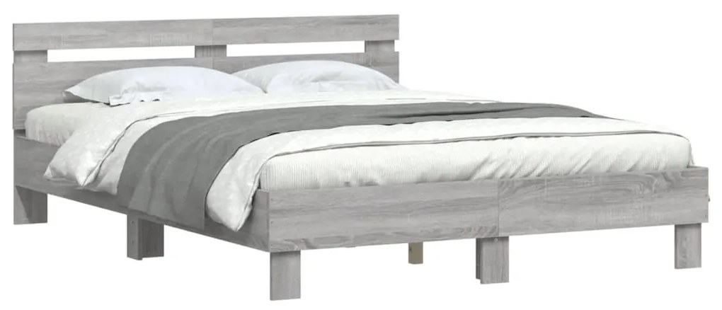 Estrutura de cama c/ cabeceira derivados madeira cinza sonoma