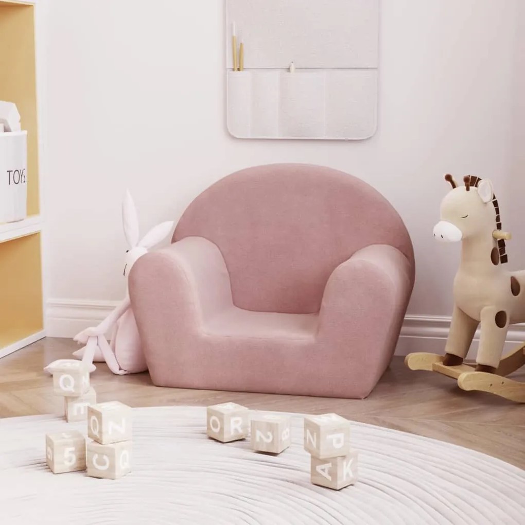 341766 vidaXL Sofá infantil de pelúcia rosa