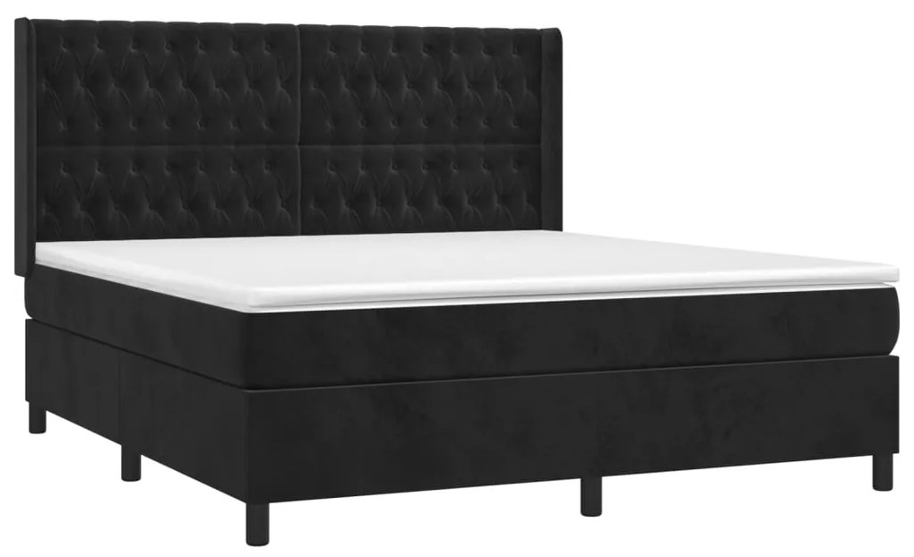 Cama box spring c/ colchão/LED 160x200 cm veludo preto