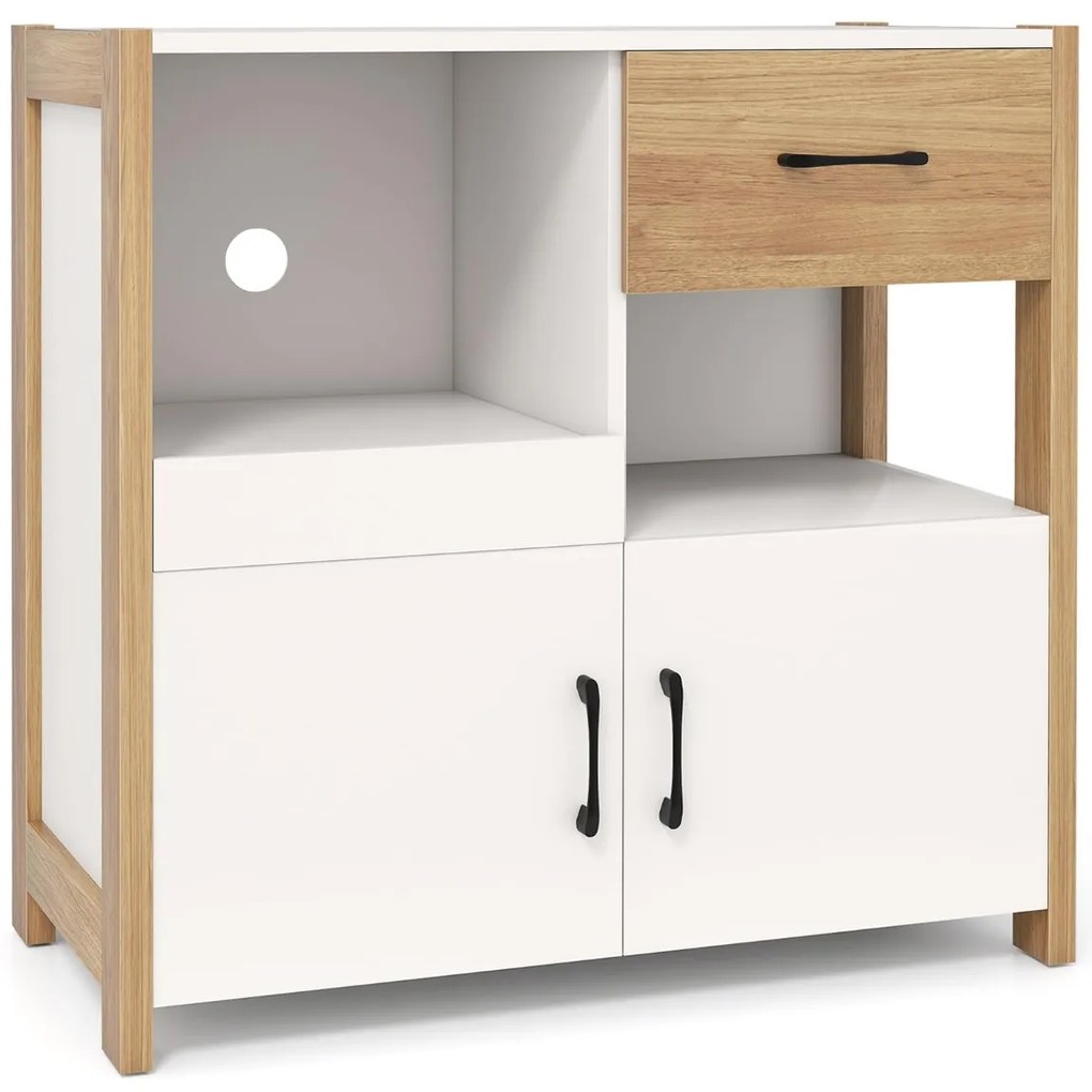 Armário de armazenamento 82 x 40 x 81 cm para escritório de estilo moderno com gaveta, prateleira deslizante e 2 portas branco