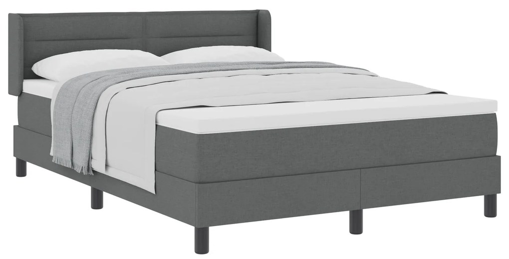 Cama Box com Colchão Cinza Escuro 140x200 cm Tecido, Cabeceira com Des