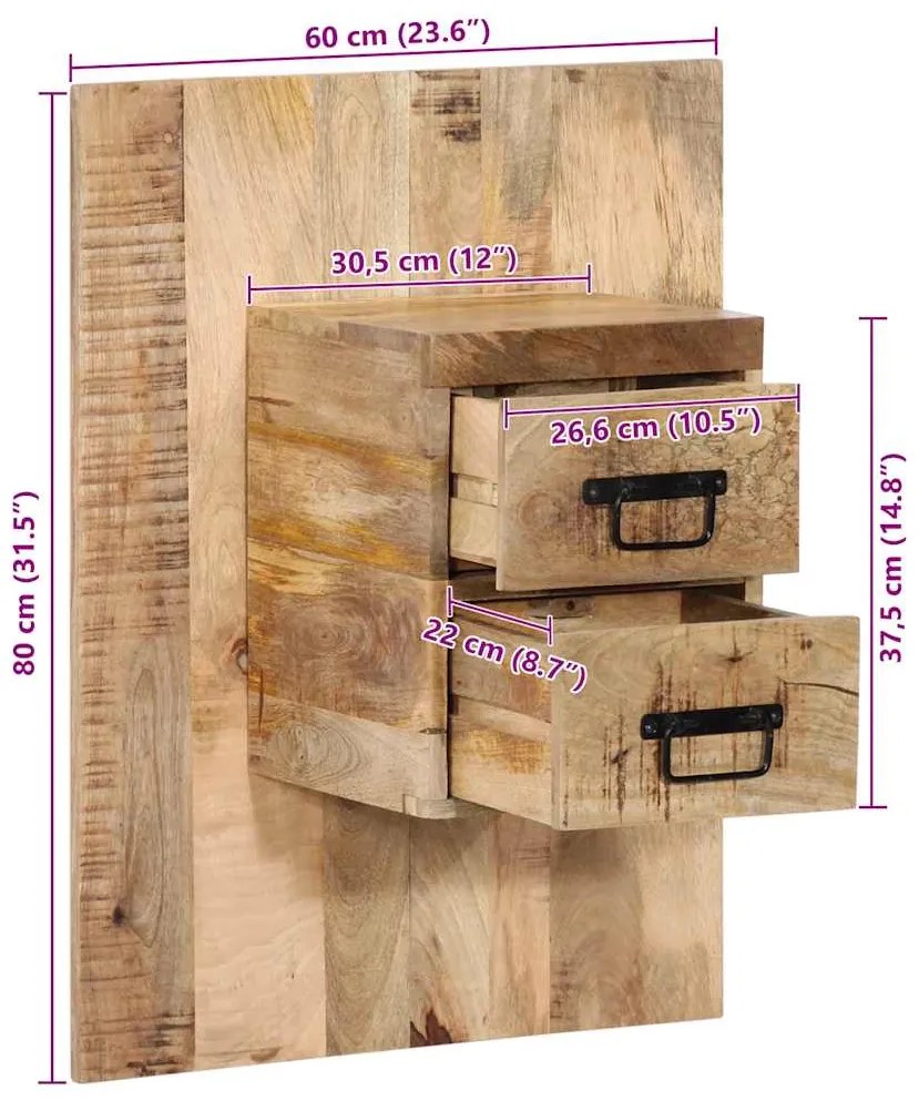 Mesa de cabeceira 60x32x80 cm madeira maciça manga áspera