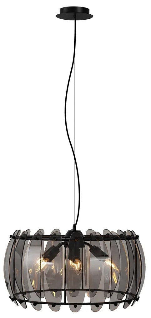 Candeeiro suspenso de design preto com vidro fumado redondo 6 luzes - Mochan Moderno