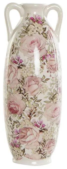 Vaso DKD Home Decor Cerâmica Cor de Rosa Branco Shabby Chic (13 x 13 x 35 cm)