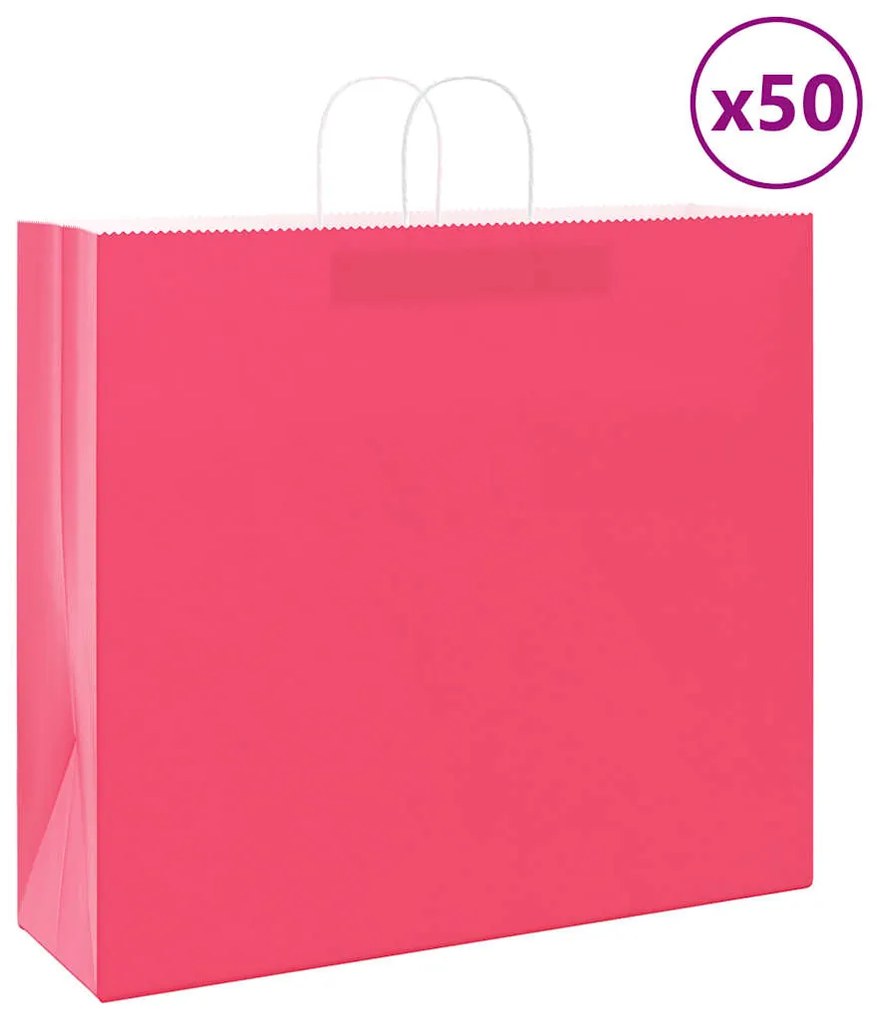 vidaXL Sacos de papel 50 unid com alças rosa 54x15x49 cm