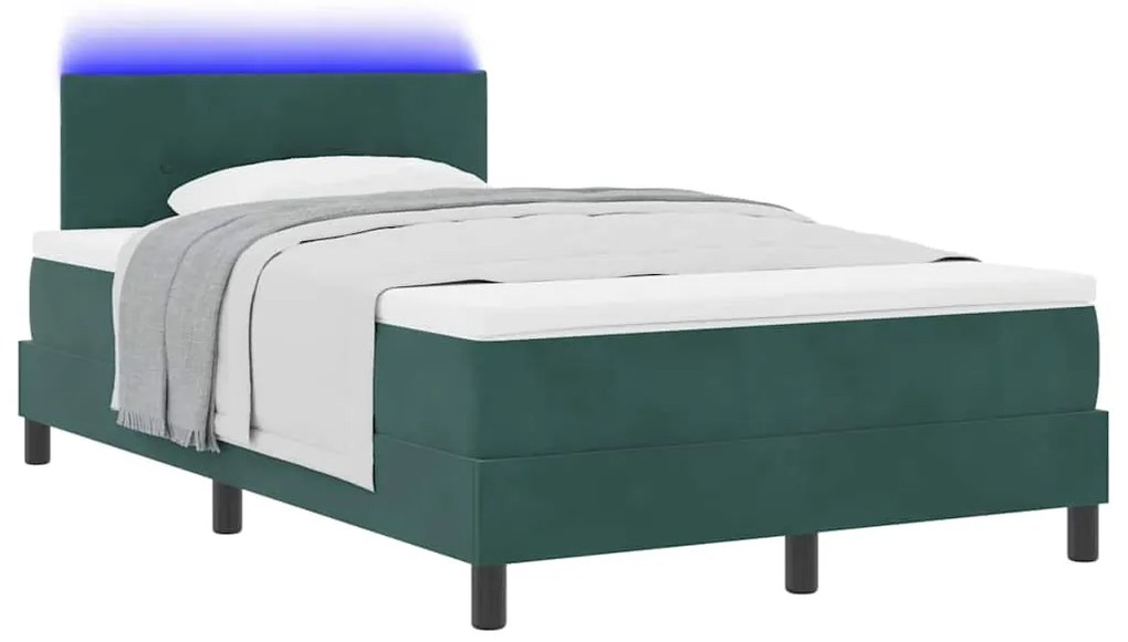 Cama Box com Colchão &amp; LED Verde Escuro 120x200 cm Veludo