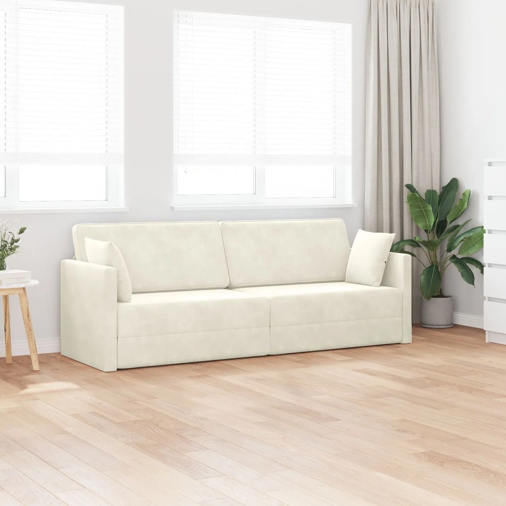 Sofá Cama de Chão 2 em 1 Creme 213x144x60 cm Veludo