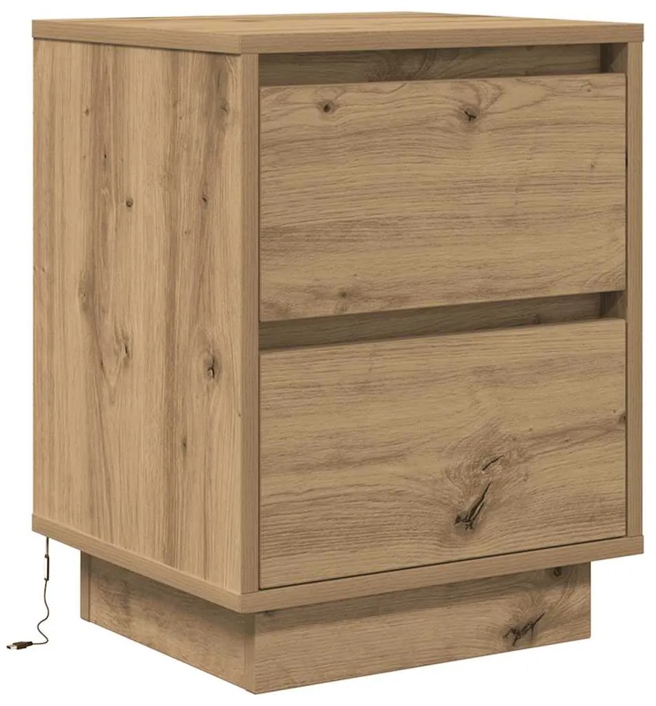 Mesas cabeceira c/ luzes LED 2pcs 38x34x50cm carvalho artesanal