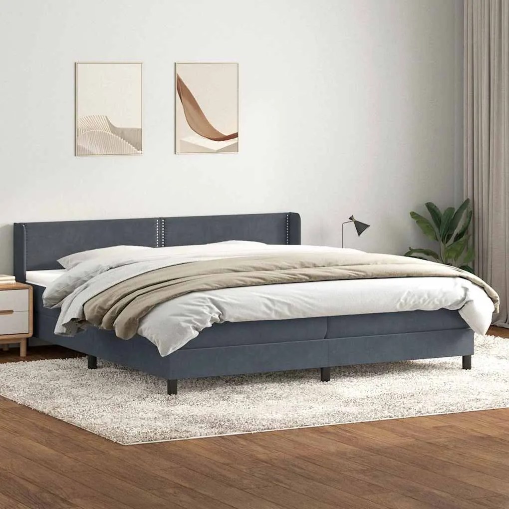 vidaXL Cama com molas/colchão 200x220 cm veludo cinzento-escuro