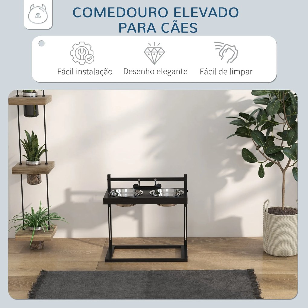 PawHut Comedouro Elevado para Cães Alimentador para Cães com 2 Tigelas