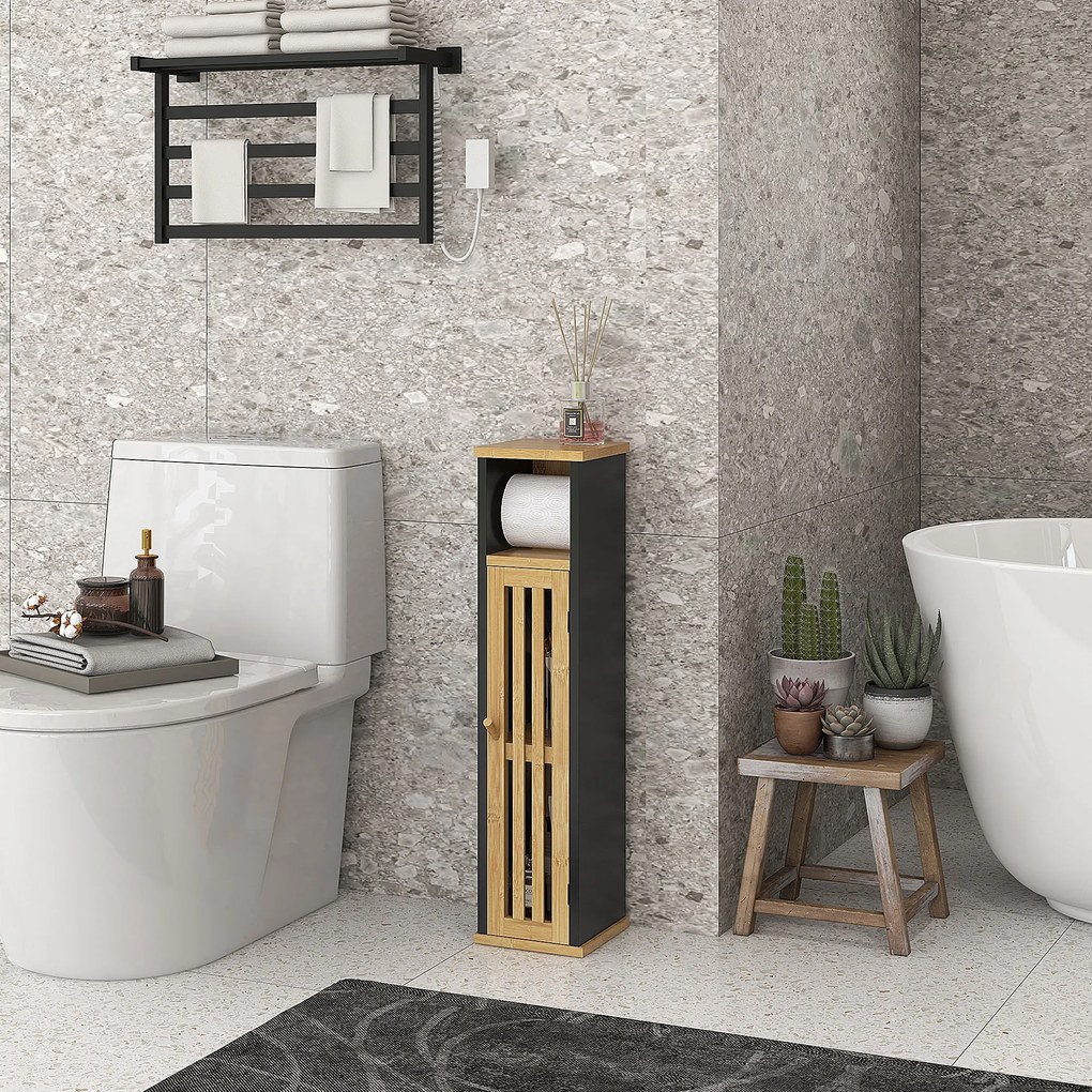 Móvel de casa de banho 18 x 18 x 75 cm com suporte para papel higiénico e espaço de arrumação, com barra amovível de 2 níveis + saída para papel, em M