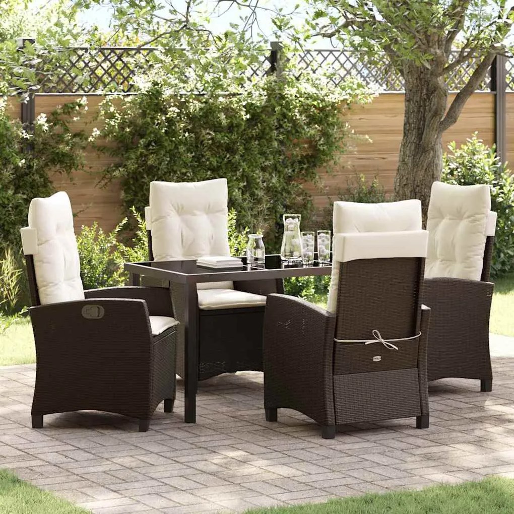 Conjunto de Jantar de Jardim de 5 Peças com Almofadas - Rattan Castanh