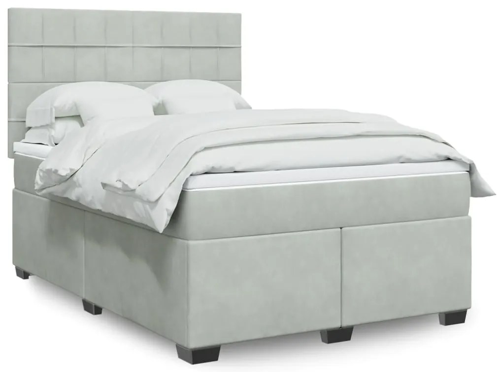 vidaXL Cama com molas/colchão 140x190 cm veludo cinzento-claro