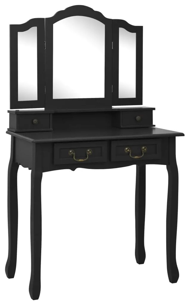 Conj. toucador com banco 80x69x141 cm madeira paulownia preto
