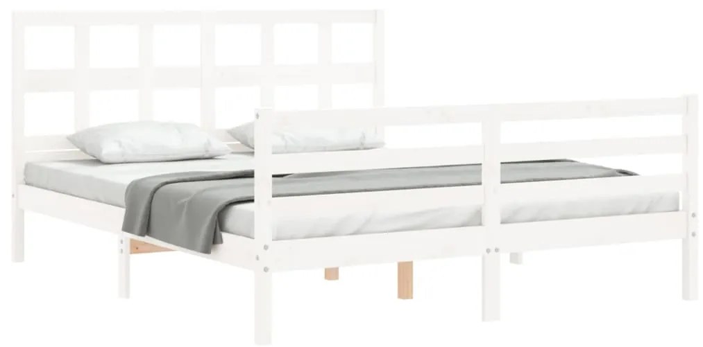 Estrutura de cama King Size com cabeceira madeira maciça branco