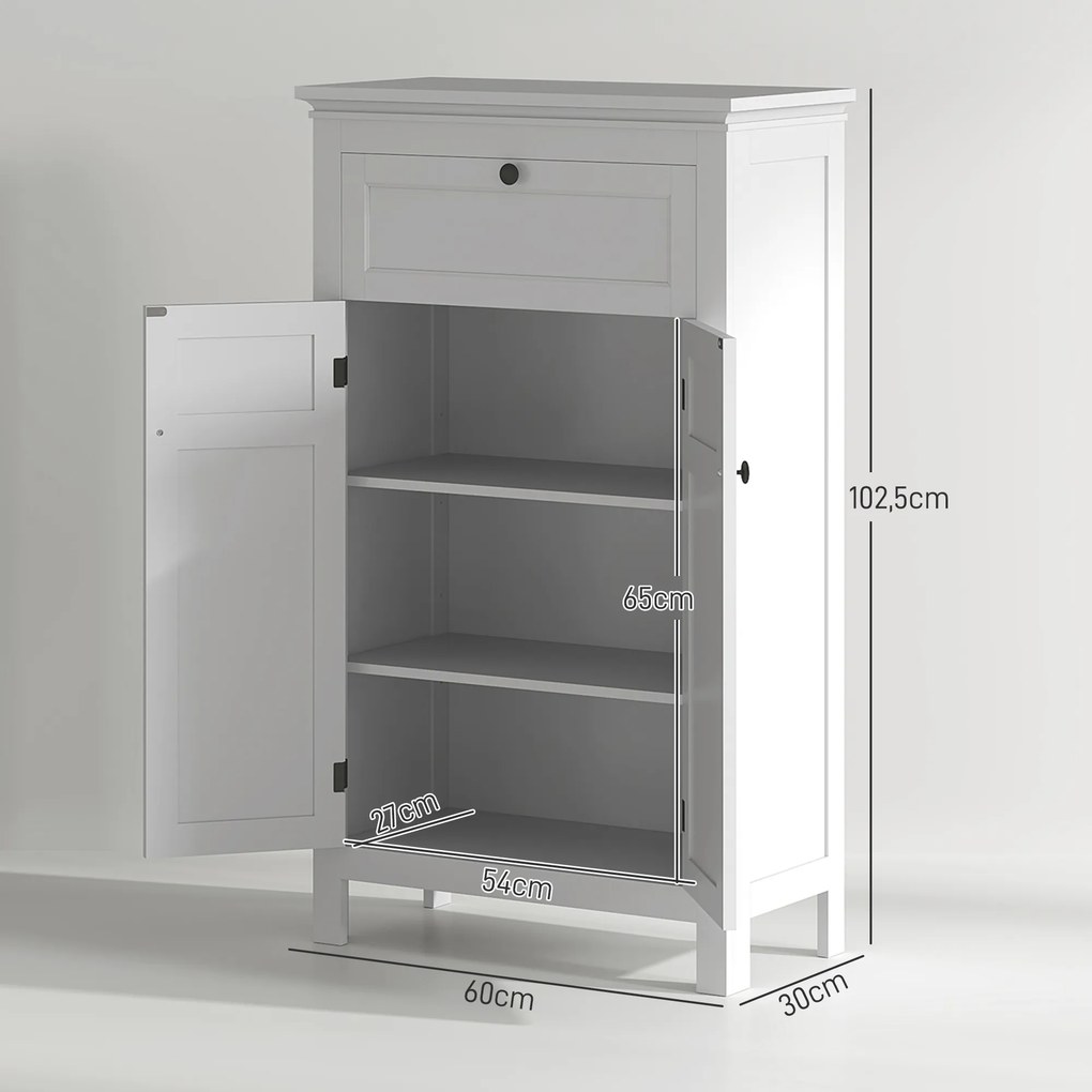Armário Casa de Banho Móvel Casa de Banho com Gaveta 2 Portas e Prateleira Ajustável  60x30x102,5 cm Branco