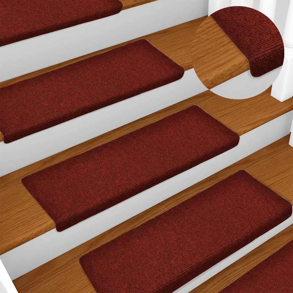 Tapetes de escada 15 pcs 65x21x4 cm tecido agulhado vermelho