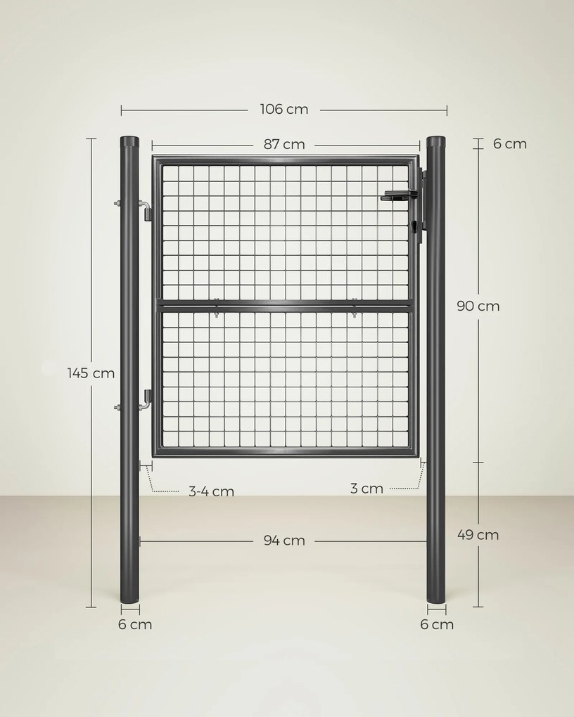 Portão de jardim em aço galvanizado, com fechadura 106 x 6 x 150 cm cinzento