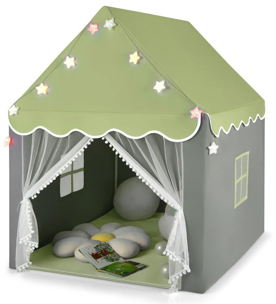 Tenda infantil com tapete lavável Tenda Castelo de Fadas Casa Tenda com Luzes Janelas 105 x 121 x 136 cm Verde