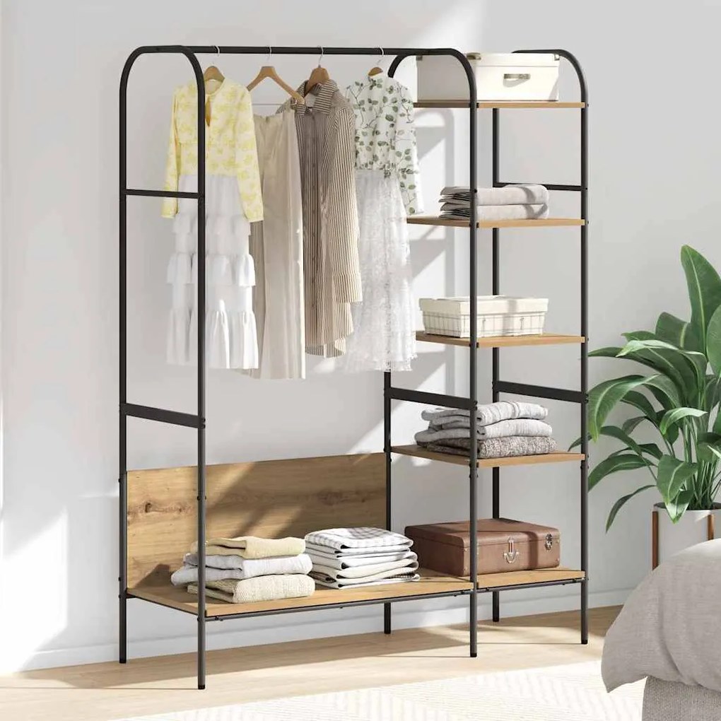 vidaXL Cabide de Roupas com Prateleiras Carvalho Artesanal 120x44x160 cm Madeira de Engenharia